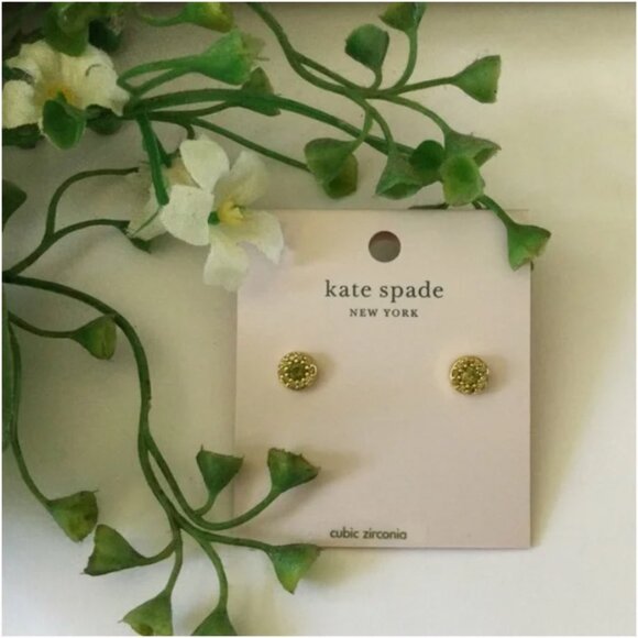 Was 65 KATE SPADE Something Sparkly Pave Stud Earrings Green - 10K Gold - NWT - Picture 3 of 16
